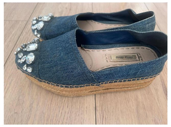 Espadrillas Miu Miu in denim decorate con cristalli Blu - vista 5