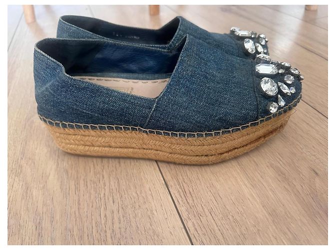 Espadrillas Miu Miu in denim decorate con cristalli Blu - vista 6