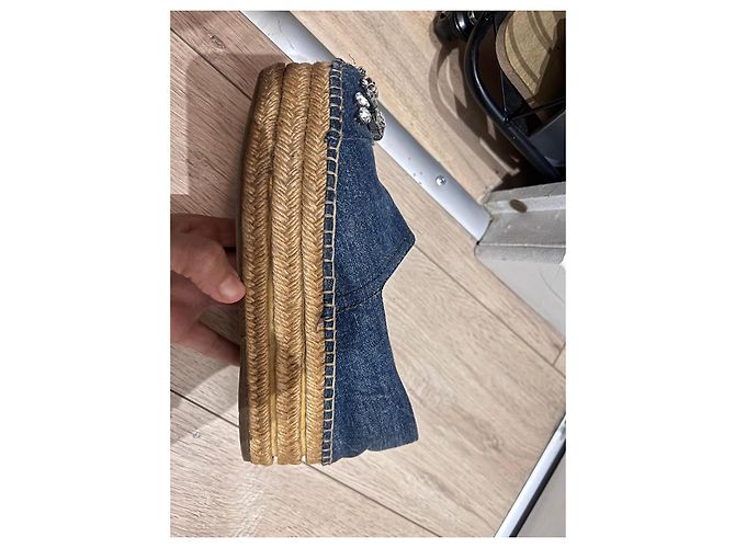 Espadrillas Miu Miu in denim decorate con cristalli Blu - vista 8