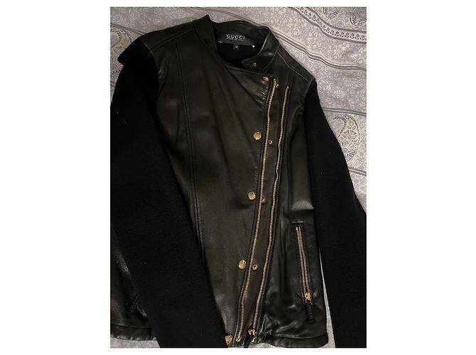 Gucci Lederjacke Schwarz mit Wollärmeln - Ansicht 10