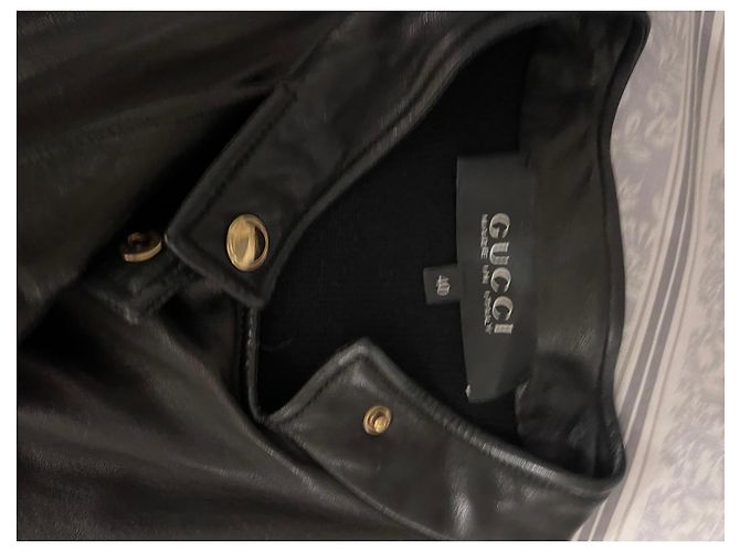 Gucci Lederjacke Schwarz mit Wollärmeln - Ansicht 2