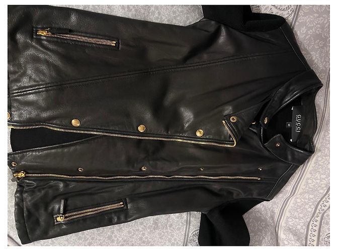 Gucci Lederjacke Schwarz mit Wollärmeln - Ansicht 3