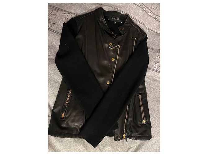 Gucci Lederjacke Schwarz mit Wollärmeln - Ansicht 4