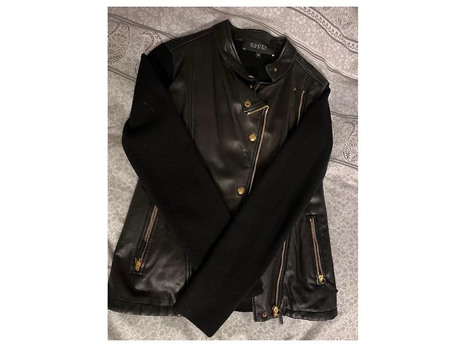 Gucci Lederjacke Schwarz mit Wollärmeln - Ansicht 5