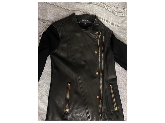 Gucci Lederjacke Schwarz mit Wollärmeln - Ansicht 8