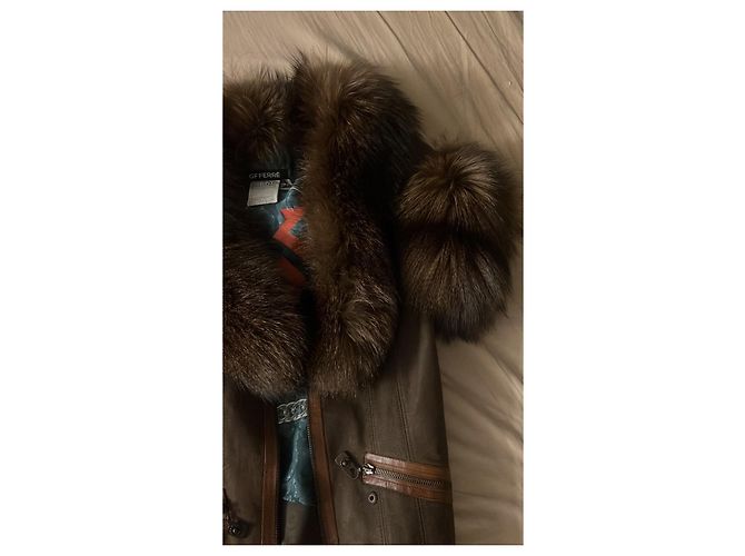 Autre Marque Braune Lederjacke mit Pelzkragen - Ansicht 7