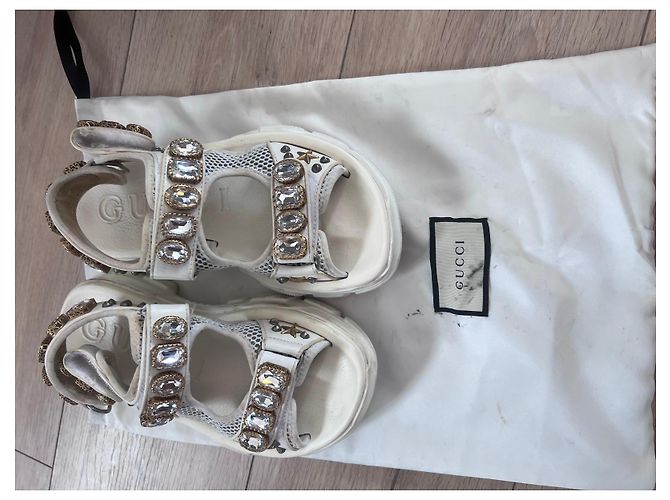Sandali bianchi Gucci decorati con cristalli Bianco - vista 5