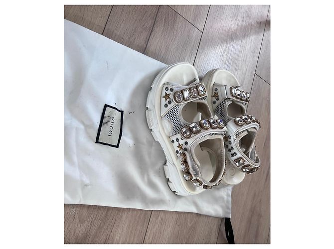 Sandali bianchi Gucci decorati con cristalli Bianco - vista 6