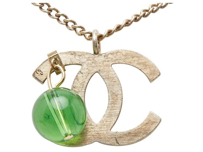 Chanel Coco Mark Farbstein-Halskette Silber Grün - Ansicht 2