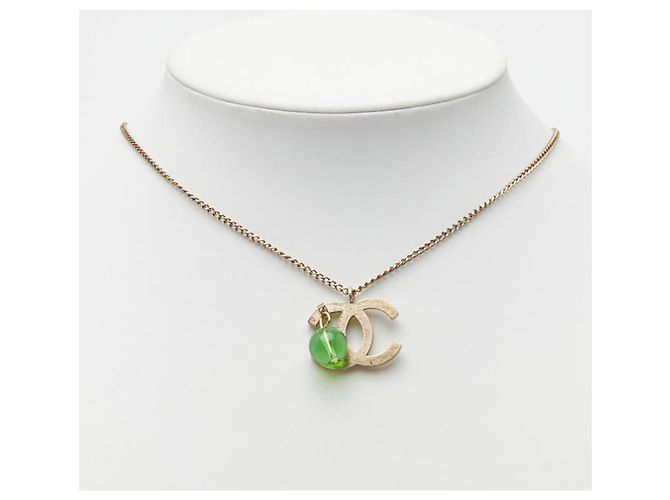 Chanel Coco Mark Farbstein-Halskette Silber Grün - Ansicht 7