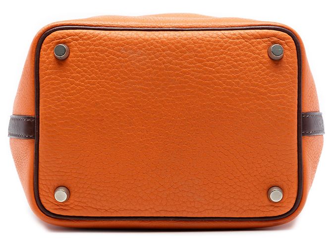 Hermès Picotin 18 Bicolor Orange aus Clemence Dunkelbraun - Ansicht 3