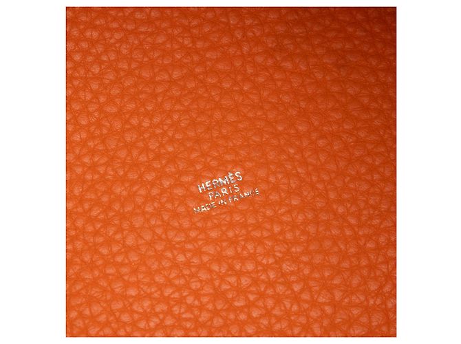 Hermès Picotin 18 Bicolor Orange aus Clemence Dunkelbraun - Ansicht 5