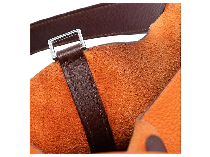 Hermès Picotin 18 Bicolor Orange aus Clemence Dunkelbraun - Ansicht 6