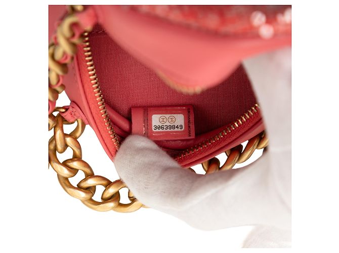 Clutch rotondo Chanel in agnello rosa con paillettes 19 con catena - vista 6