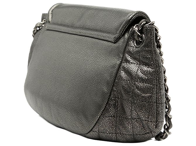 Chanel Gray Large Metallic Caviar Half Moon Flap Brown Dark grey - view 2