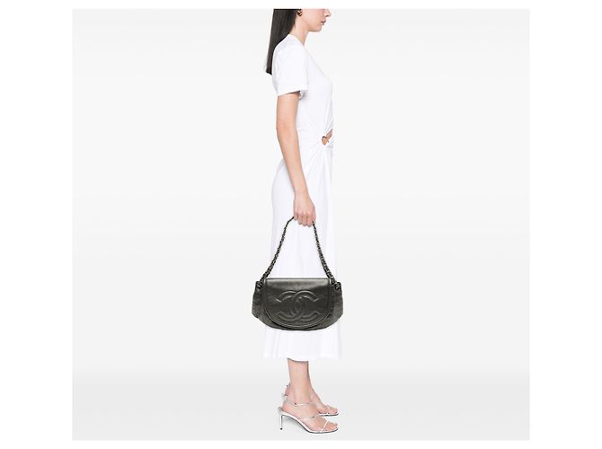 Chanel Gray Large Metallic Caviar Half Moon Flap Brown Dark grey - view 7