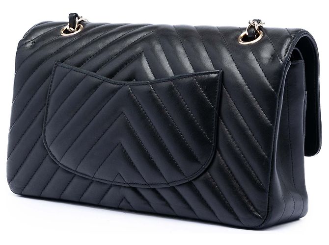 Chanel Nero Medio Classico Chevron Pelle di Agnello Doppio Flap - vista 2