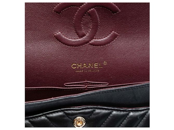 Chanel Nero Medio Classico Chevron Pelle di Agnello Doppio Flap - vista 5