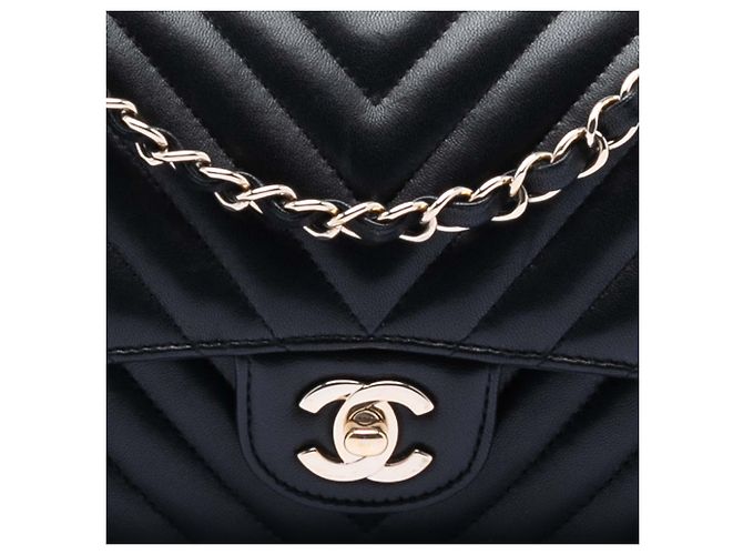 Chanel Nero Medio Classico Chevron Pelle di Agnello Doppio Flap - vista 7
