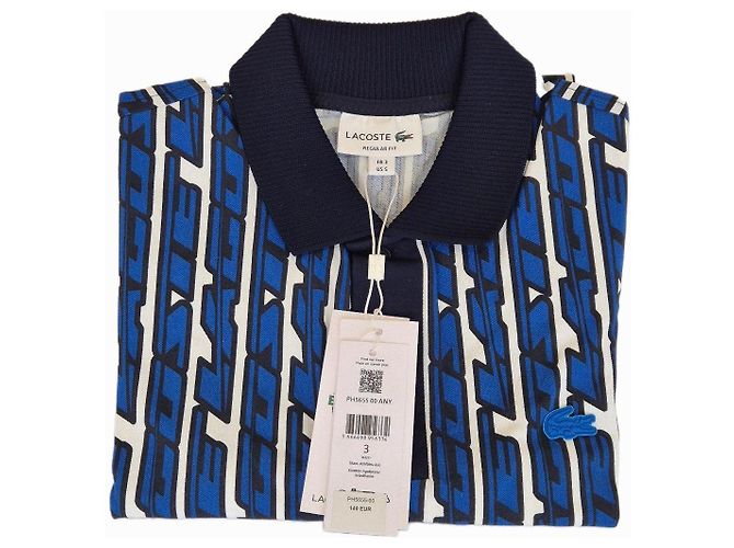 Lacoste Polo mit Blauem und Weißem Geometrischem Muster Schwarz - Ansicht 2