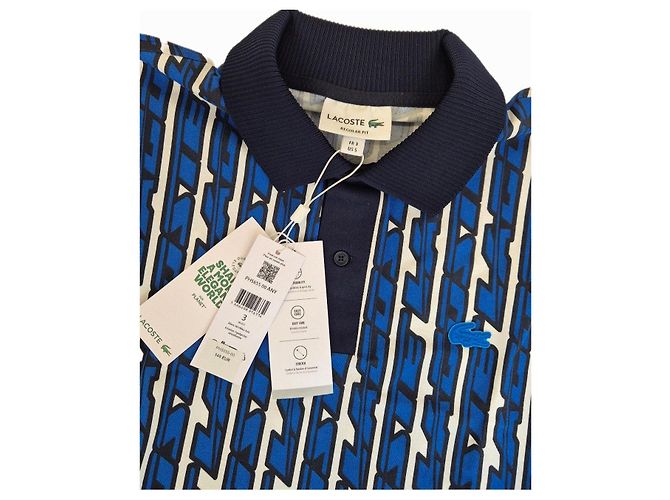 Lacoste Polo mit Blauem und Weißem Geometrischem Muster Schwarz - Ansicht 3