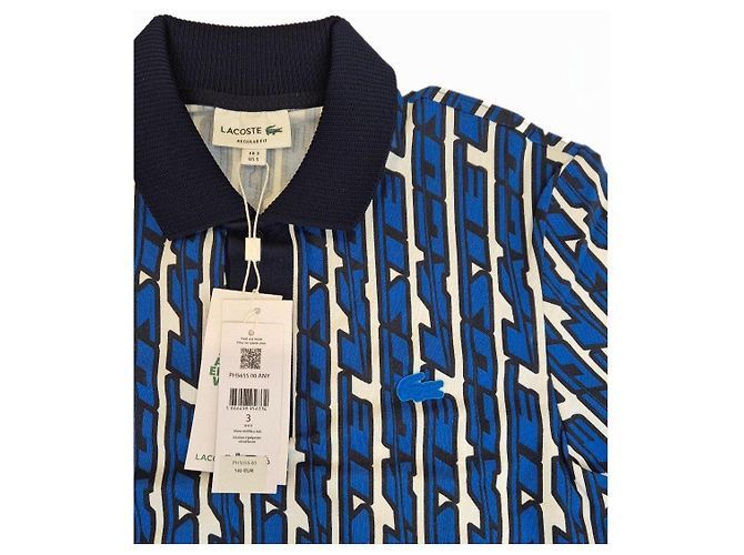 Lacoste Polo mit Blauem und Weißem Geometrischem Muster Schwarz - Ansicht 4