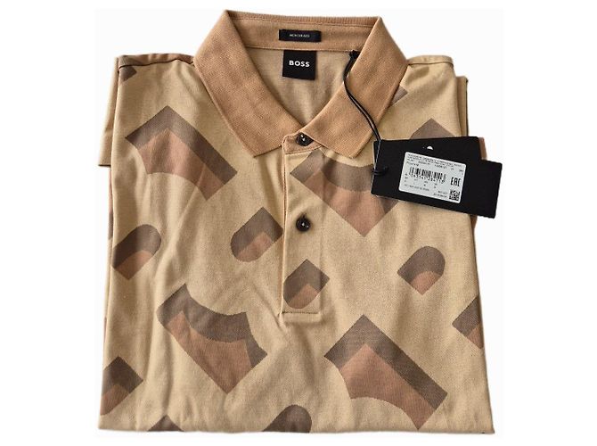 Autre Marque Abstract Pattern Boss Polo Brown Beige - view 2