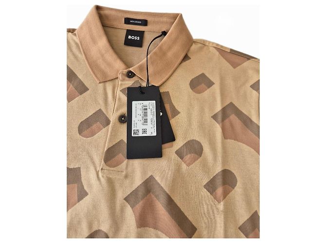 Autre Marque Abstract Pattern Boss Polo Brown Beige - view 5