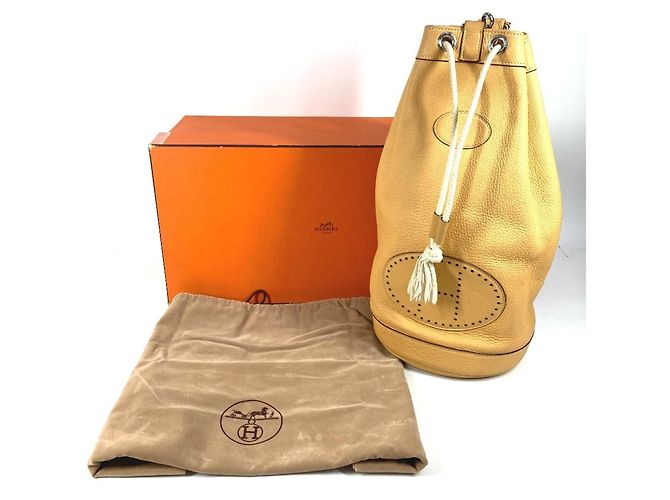 Borsa a spalla con cordino e logo perforato H di Hermès Beige Giallo - vista 10