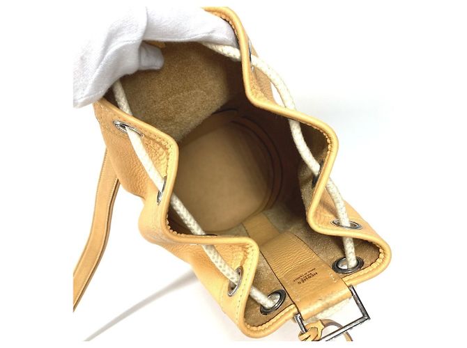 Borsa a spalla con cordino e logo perforato H di Hermès Beige Giallo - vista 12