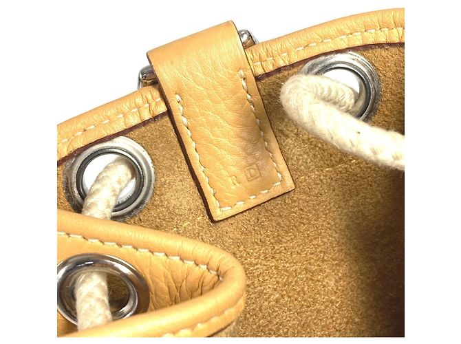 Borsa a spalla con cordino e logo perforato H di Hermès Beige Giallo - vista 14