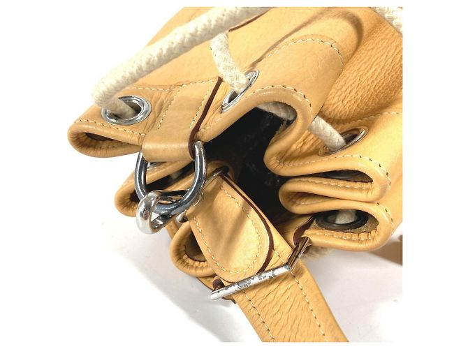 Borsa a spalla con cordino e logo perforato H di Hermès Beige Giallo - vista 8