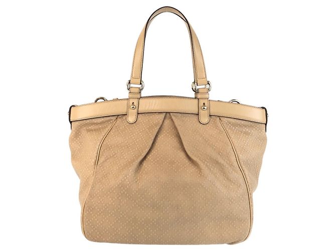 Gucci Bamboo Diamante Canvas Leder Tote Braun Beige - Ansicht 2