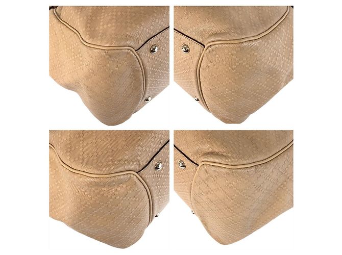 Gucci Bamboo Diamante Canvas Leder Tote Braun Beige - Ansicht 3