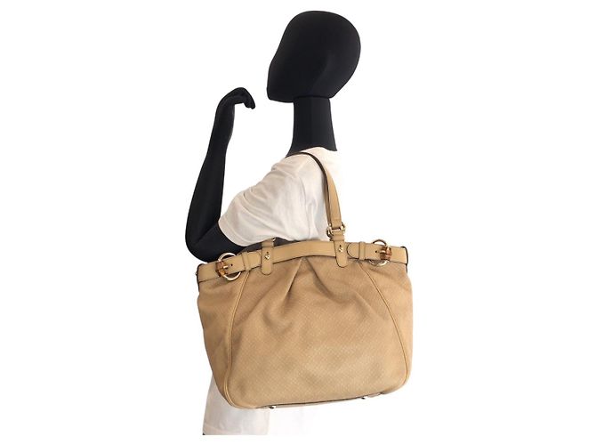 Gucci Bamboo Diamante Canvas Leder Tote Braun Beige - Ansicht 6