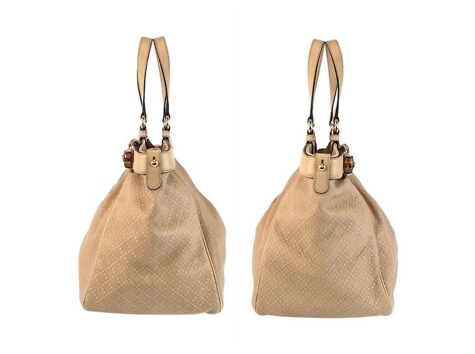 Gucci Bamboo Diamante Canvas Leder Tote Braun Beige - Ansicht 7