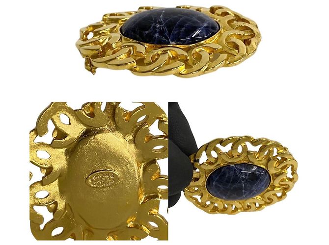 Farbstein-Brosche mit Coco-Logo von CHANEL Golden Metallisch - Ansicht 2