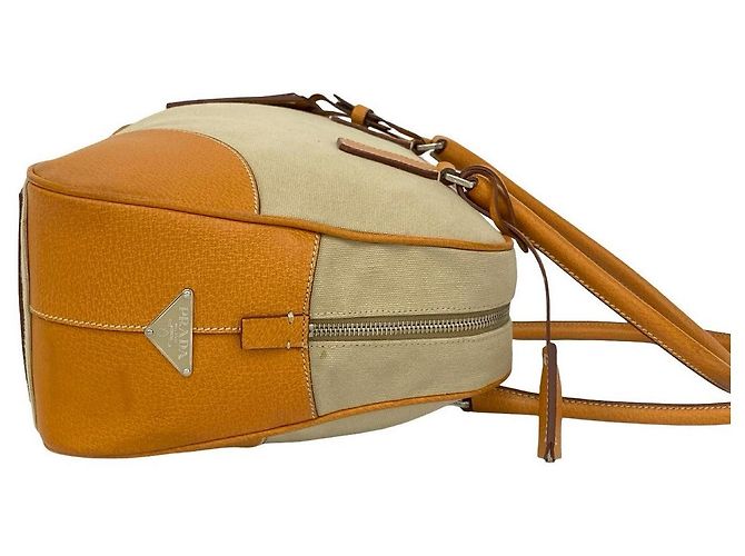 Bolsa tote 2 em 1 em lona e couro com logo triangular Prada Marrom Bege - vista 7