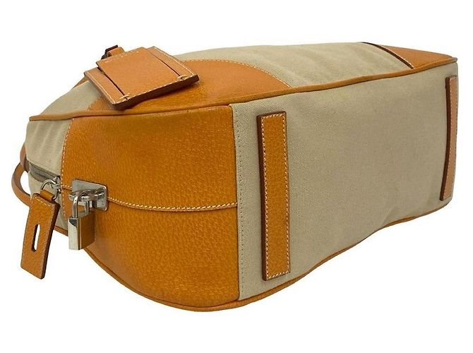Bolsa tote 2 em 1 em lona e couro com logo triangular Prada Marrom Bege - vista 8