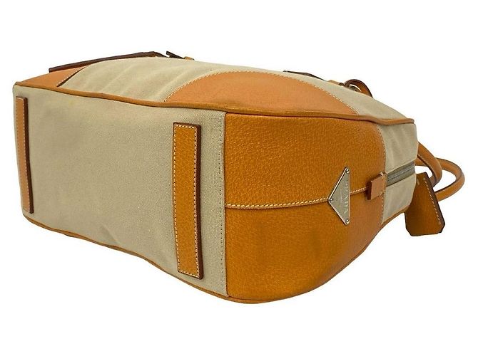 Bolsa tote 2 em 1 em lona e couro com logo triangular Prada Marrom Bege - vista 9