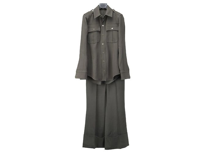 Stella Mc Cartney Conjunto de calça e camisa Stella McCartney em lã caqui - vista 9