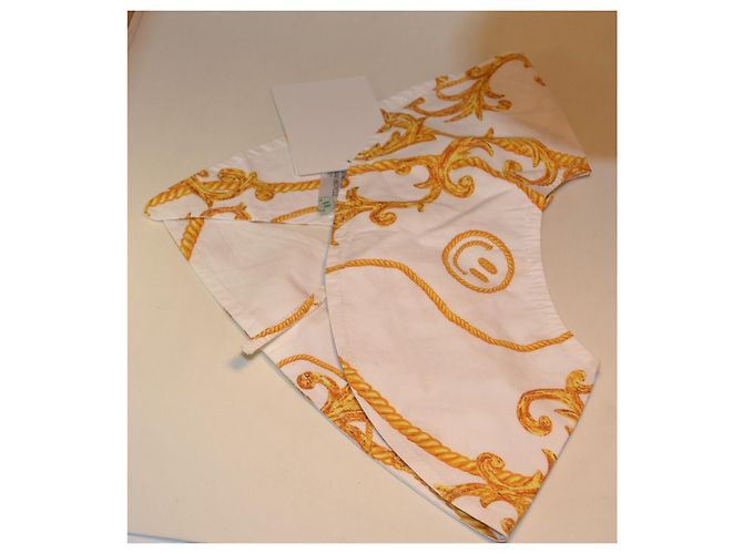 Lenço gola Ganni de algodão branco e dourado - vista 2