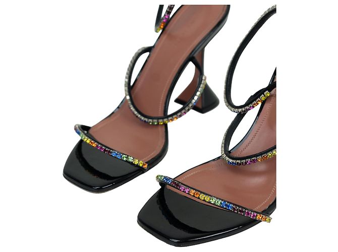 Sandali Gilda Amina Muaddi in vernice nera con cristalli Multicolore - vista 2