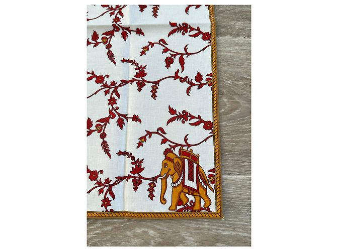 Ensemble de 6 sets de table et 6 serviettes Hermès "Paniers Fleuris" Blanc Rouge Doré - vue 2