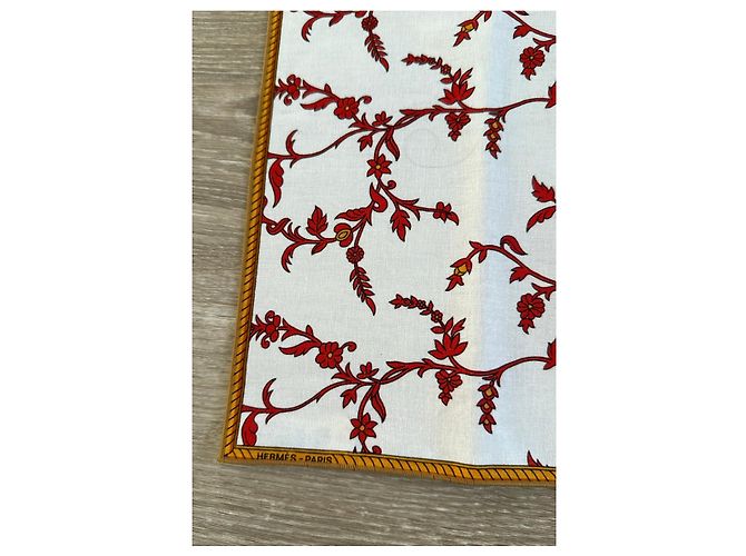 Ensemble de 6 sets de table et 6 serviettes Hermès "Paniers Fleuris" Blanc Rouge Doré - vue 3