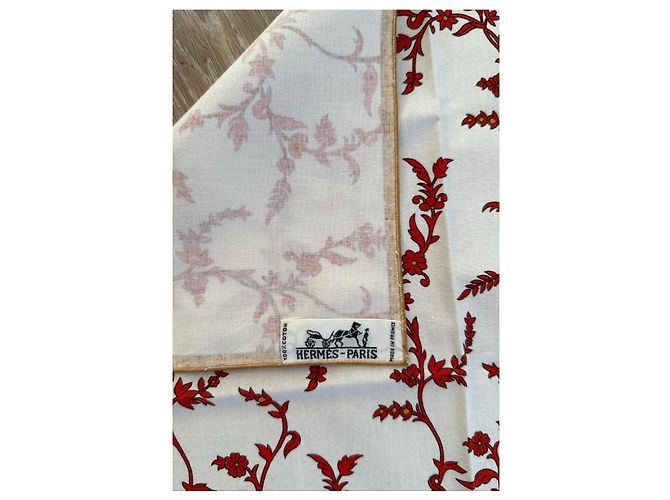 Ensemble de 6 sets de table et 6 serviettes Hermès "Paniers Fleuris" Blanc Rouge Doré - vue 4