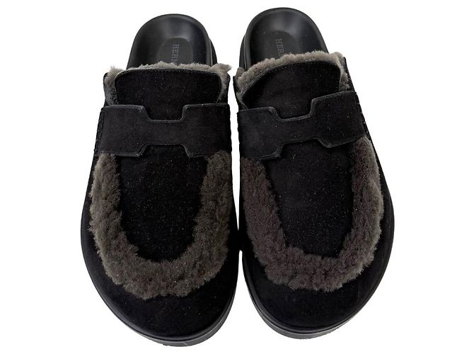 Mules Hermès Go in scamosciato nero e shearling 40 - vista 2