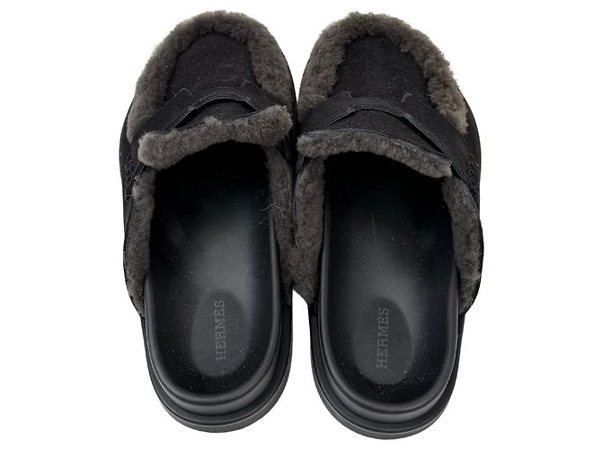 Mules Hermès Go in scamosciato nero e shearling 40 - vista 3