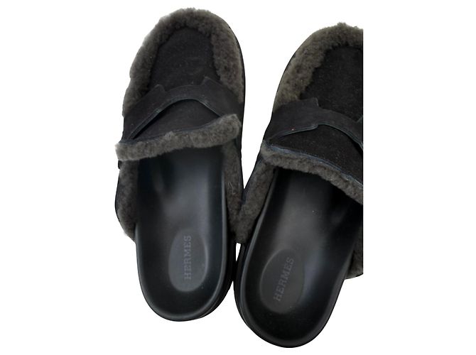 Mules Hermès Go in scamosciato nero e shearling 40 - vista 4
