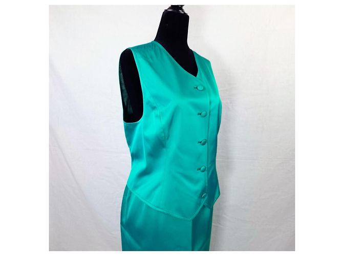 Yves Saint Laurent YSL tailleur verde da cerimonia con gilet 1988 - vista 10
